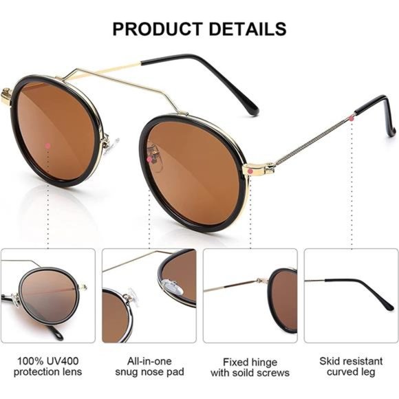 OKH Sunglasses for Women Men, Round Frame, Vintage Cute Classic Sun Glasses, Out - Picture 5 of 7